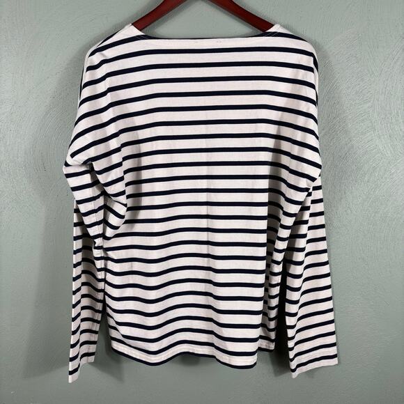 J. Crew Women's Large Stripe Embroidered Lips Kiss Long Sleeve Tunic Top Shirt - Picture 2 of 10